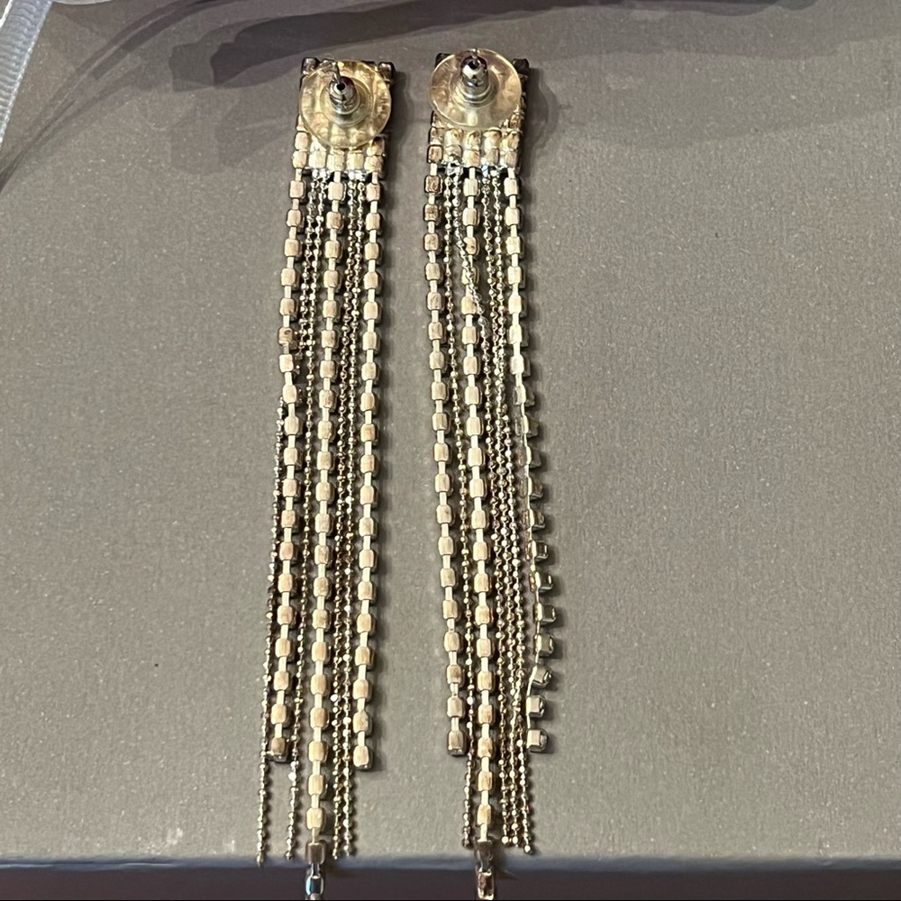 Rhinestone Tassel Drop Earrings - Bridal Wedding Holiday Formal - Picture 6 of 6